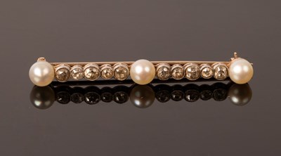 Lot 215 - A late Victorian diamond and pearl bar brooch,...