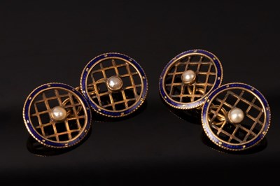 Lot 216 - A pair of dress cufflinks, the circular panels...