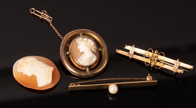 Lot 225 - A shell cameo brooch in a 9ct gold oval frame,...