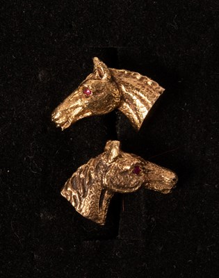 Lot 231 - A pair of 9ct gold horse head cufflinks, Cropp...