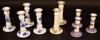 Lot 308 - Poole Pottery, six assorted candlesticks, 20cm...