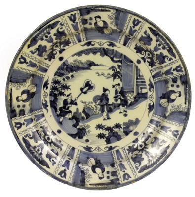 Lot 340 - A Delft blue and white dish, circa 1710, 35cm...