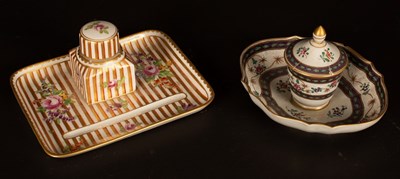 Lot 347 - A Continental inkstand and pen tray painted...