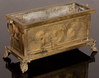 Lot 371 - A brass rectangular jardinière, the sides...