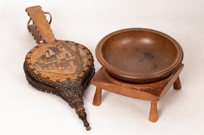 Lot 384 - A pair of leather covered bellows decorated a...