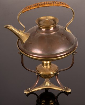 Lot 387 - A WAS Benson copper and brass kettle with...