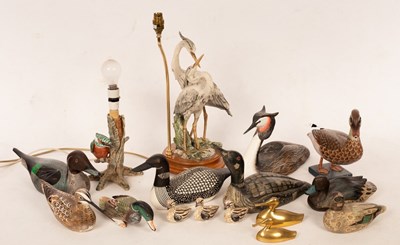 Lot 401 - A quantity of carved and painted wooden birds,...