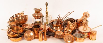 Lot 404 - Various copper pans, ladles, etc.