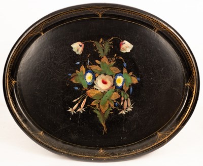 Lot 416 - A Victorian oval papier-mâché tray painted a...