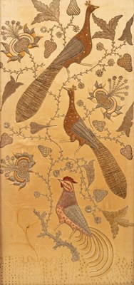 Lot 440 - A panel of Indian needlework of birds and...