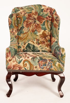 Lot 451 - A doll's wing back armchair on cabriole legs