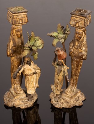 Lot 470 - A pair of Austrian cold painted candlesticks,...