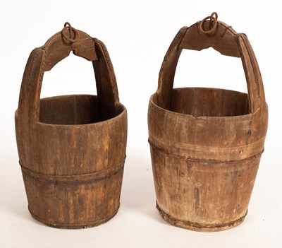 Lot 500 - Two wooden pails, the larger 63cm high