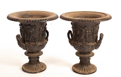 Lot 507 - A pair of cast iron campana-shaped vases,...