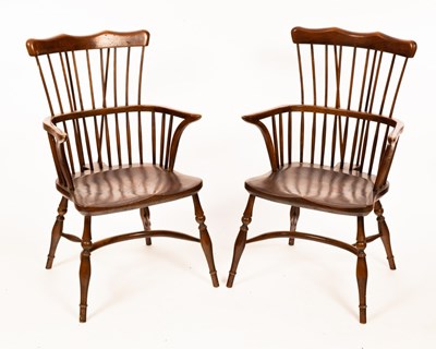 Lot 527 - A pair of 19th Century stick back chairs with...