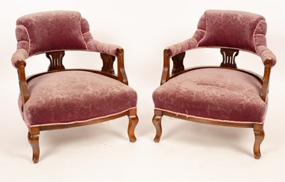 Lot 533 - A pair of Edwardian tub-shaped chairs with...