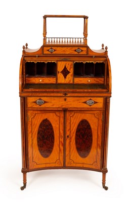 Lot 541 - A Sheraton Revival satinwood cylinder bureau,...