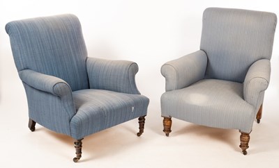 Lot 555 - A pair of upholstered armchairs on turned...