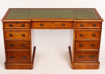 Lot 565 - A Victorian mahogany breakfront pedestal desk,...