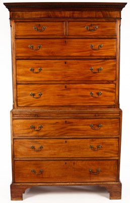 Lot 582 - A George III mahogany tallboy chest, the top...