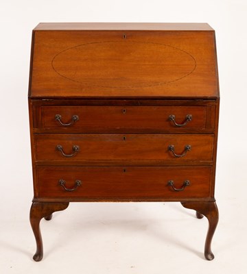 Lot 599 - A mahogany bureau with cable stringing fitted...