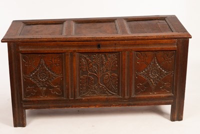 Lot 601 - A late 18th Century carved oak chest with...