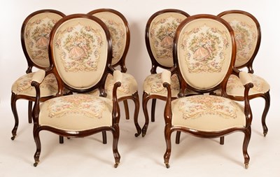 Lot 621 - A set of six rosewood framed salon chairs,...