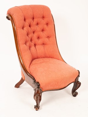 Lot 668 - A Victorian upholstered scroll-shaped chair...