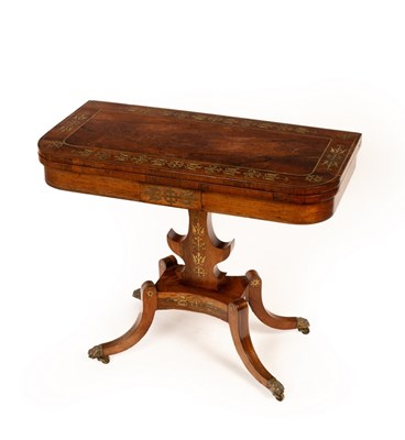 Lot 698 - A Regency rosewood and brass inlaid card table,...