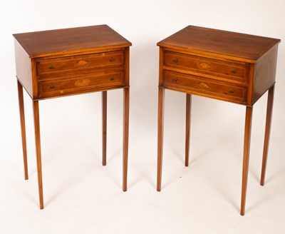 Lot 712 - A pair of yew wood and inlaid bedside tables,...