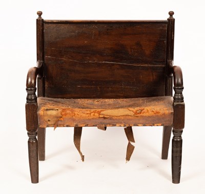 Lot 720 - A child's oak hall settle on turned legs with...