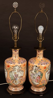 Lot 764 - A pair of Oriental style vases, decorated...