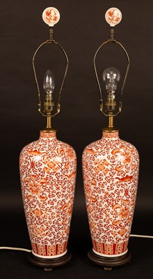 Lot 765 - A pair of Oriental style vases decorated...