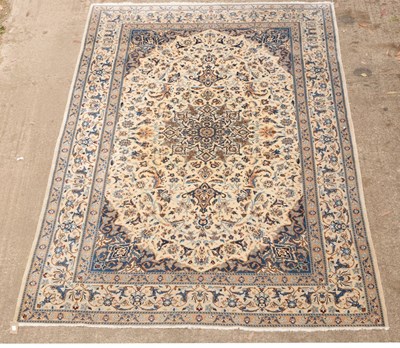 Lot 779 - A part silk Nain rug, of foliate design to an...