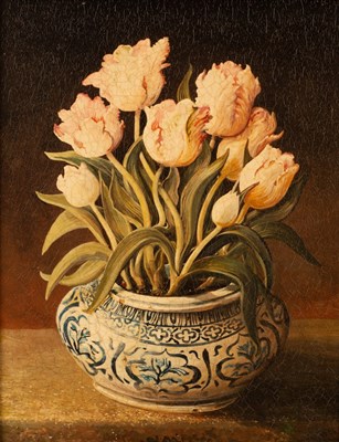 Lot 811 - 20th Century/Vase of Tulips on a Table/oil on...