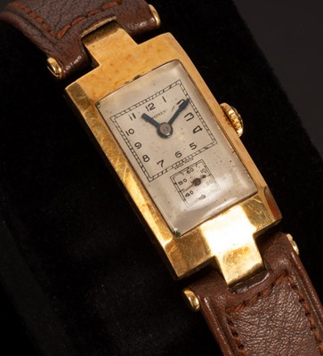 Lot 343 - A Longines gold watch with leather strap and a...