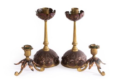 Lot 372 - Style of WAS Benson, a pair of Arts & Crafts...