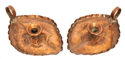 Lot 375 - A pair of Arts & Crafts Newlyn style copper...