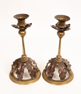 Lot 381 - Style of WAS Benson, a pair of copper and...