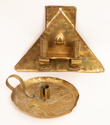 Lot 388 - An Arts & Crafts brass triangular wall sconce...