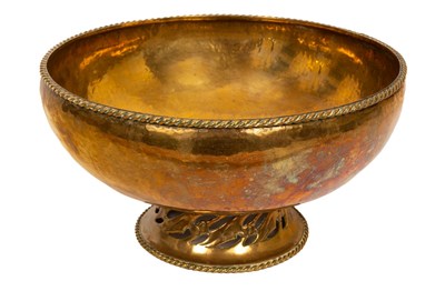 Lot 394 - Hugh Wallis, a brass pedestal bowl, with rope...