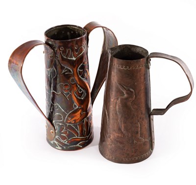 Lot 398 - Style of Newlyn, an Arts & Crafts copper jug...