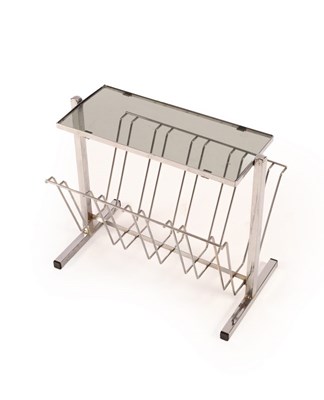 Lot 448 - A retro chrome magazine rack with smoked glass...