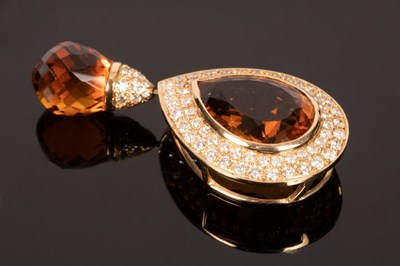 Lot 20 - A citrine and diamond pendant, the inverted...