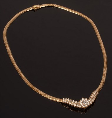 Lot 22 - A diamond and 14k gold necklace centred by a...