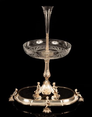 Lot 86 - A silver plated table centrepiece, surmounted...