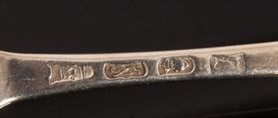 Lot 103 - A pair of George III fiddle pattern silver...