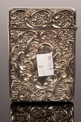 Lot 107 - A castle top embossed silver visiting card...