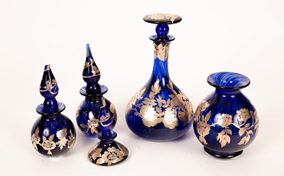 Lot 206 - Five pieces of blue Laugharne glass with...