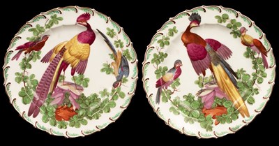 Lot 216 - Two Chelsea plates, circa 1755, boldly painted...